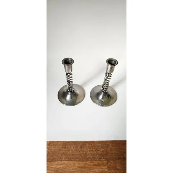 Vintage Hans Jensen Eisenberg-Lozano Mid-1900s Modern Silverplate Candlesticks - Picture 4 of 9